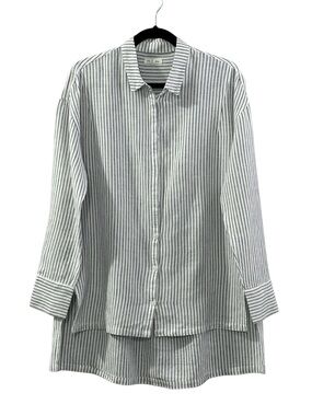 Silence + Noise Striped Blue White High Low Button Front Shirt Size M Oversized